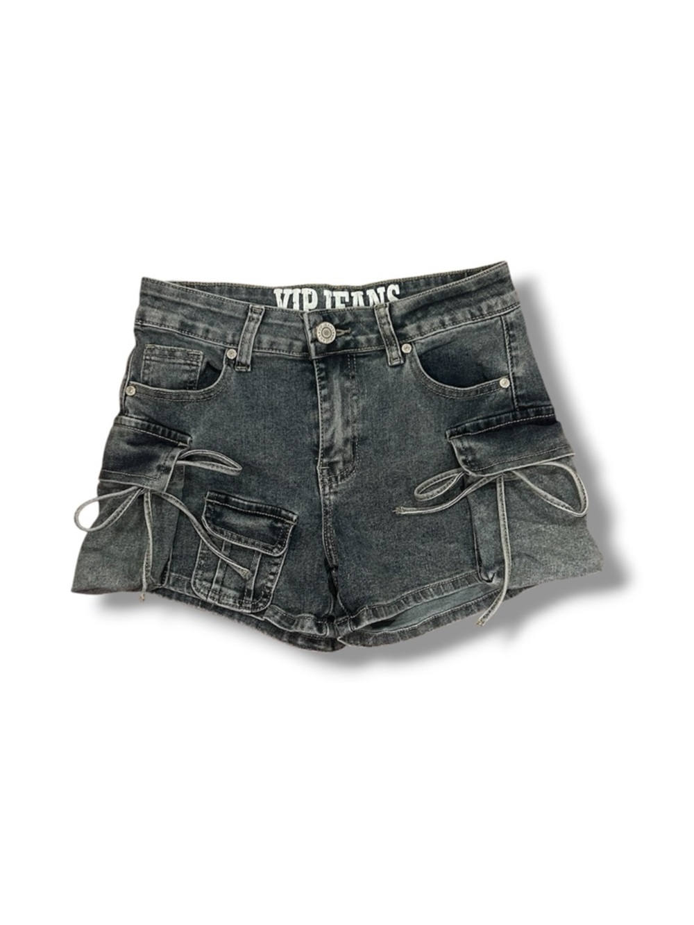 VIP Jeans Grey Mini Distressed Denim Cargo Shorts | Size 0